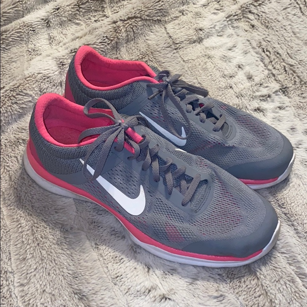 Nike gray pink and white running shoes